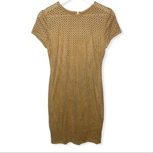 Bisou Bisou Nude Camel Faux Suede Laser Cut Mini Dress Size 6